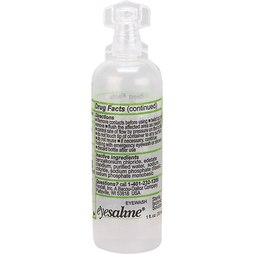 Bouteilles de solution saline pour douche oculaire, Bouteille Plein, 1 oz Distribution Jean Lapalme