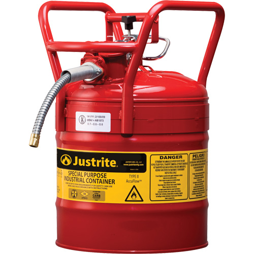 D.O.T. AccuFlow Safety Cans, Type II, Steel, 5 US gal., Red, FM Approved Distribution Jean Lapalme