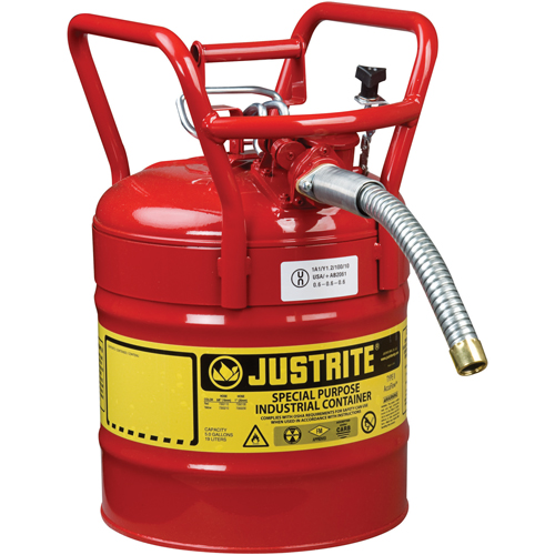Bidons s&eacute;curitaires D.O.T. de AccuFlow, Type II, Acier, 5 gal. US, Rouge, Homologu&eacute; FM Distribution Jean Lapalme