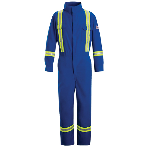 Combinaisons de qualit&eacute; sup&eacute;rieure r&eacute;sistantes aux flammes avec bandes r&eacute;fl&eacute;chissantes, Taille 38, Bleu royal, 5,1 cal/cm² Distribution Jean Lapalme