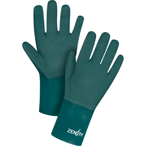 Double Dipped Green Gloves, 12" L, PVC, Cotton Jersey Inner Lining, 70-mil Distribution Jean Lapalme