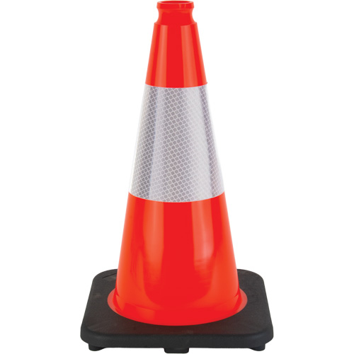 C&ocirc;ne de signalisation, 18", Orange, Bande(s) r&eacute;fl&eacute;chissante(s) 6" Distribution Jean Lapalme