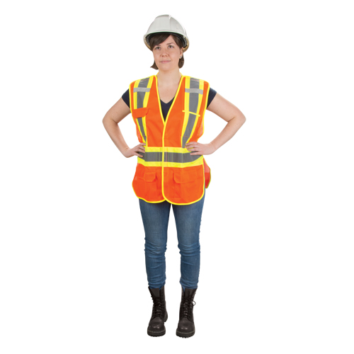 Veste d'arpenteur haute visibilit&eacute;, conforme &agrave; la CSA, Orange haute visibilit&eacute;, Moyen, Polyester Distribution Jean Lapalme