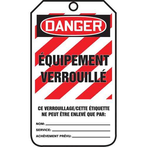 &eacute;tiquettes de verrouillage, Papier cartonn&eacute;, 3-3/8" la x 5-7/8" h, Français Distribution Jean Lapalme