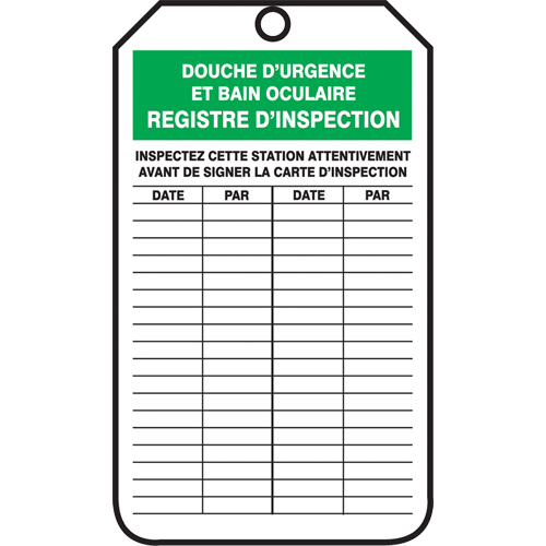 &eacute;tiquettes de s&eacute;curit&eacute; d'inspection et de contr&ocirc;le de l'&eacute;tat de l'&eacute;quipement, Plastique, 3-1/8" la x 5-7/8" h, Français Distribution Jean Lapalme