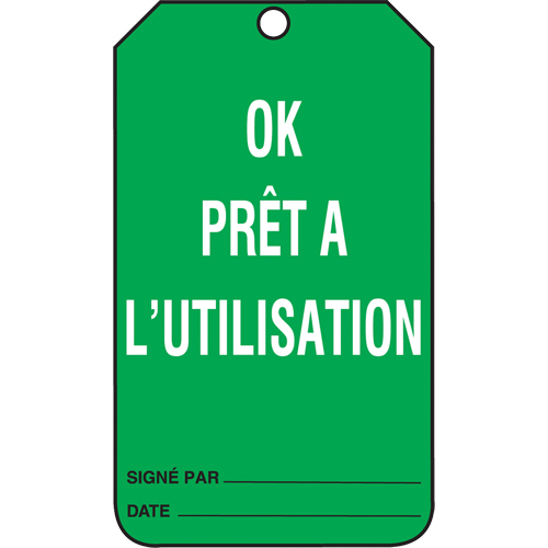 &eacute;tiquettes de s&eacute;curit&eacute; d'inspection et de contr&ocirc;le de l'&eacute;tat de l'&eacute;quipement, Papier cartonn&eacute;, 3-3/8" la x 5-7/8" h, Français Distribution Jean Lapalme