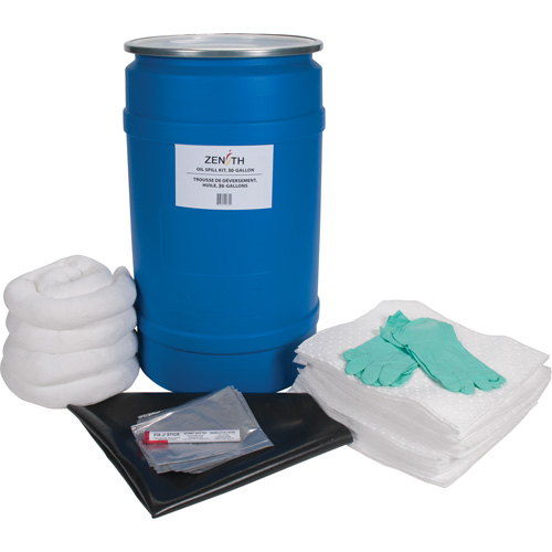 Trousse de lutte contre les d&eacute;versements pour &eacute;tabli, Huile seulement, Baril, Absorbance de 30 gal. US Distribution Jean Lapalme
