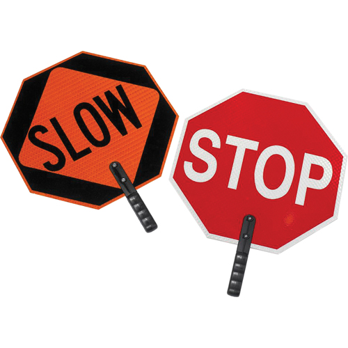 Panneau de signalisation &agrave; deux c&ocirc;t&eacute;s  Stop/Slow , Plastique, Boulonn&eacute; Distribution Jean Lapalme
