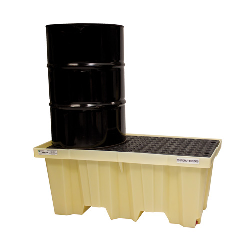 Palettes Poly-Spillpallet emboîtables avec drain pour 2 barils, Capacit&eacute; de d&eacute;versement 66 gal. US, 51" x 26" x 21" Distribution Jean Lapalme