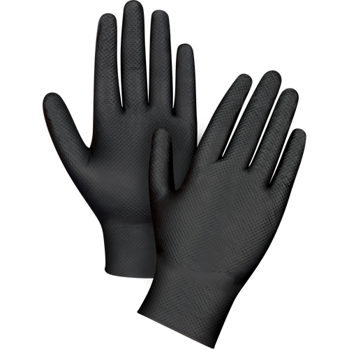Gants d'examen de poids lourd &agrave; prise tactile, T-petit, Nitrile, 8 mils, Sans poudre, Noir Distribution Jean Lapalme