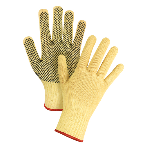 Gants tricot&eacute;s sans couture &agrave; pois, Taille Petit/7, Calibre 7, Rev&ecirc;tement PVC, Enveloppe en Kevlar, ASTM ANSI niveau A2/EN 388 niveau 3 Distribution Jean Lapalme