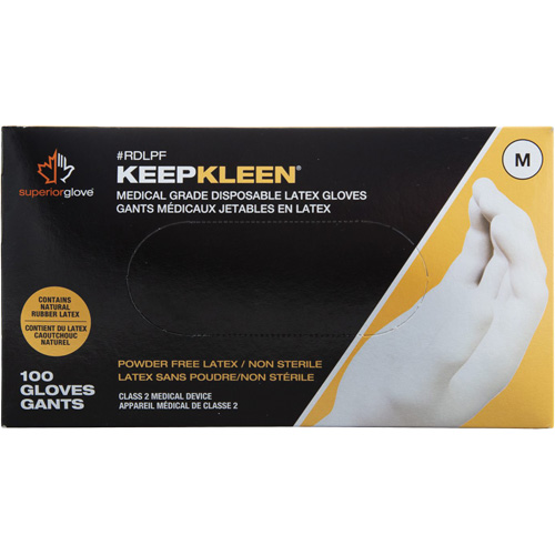 Gants jetables de calibre examen m&eacute;dical KeepKleen, Grand, Latex, 5 mils, Sans poudre, Blanc, Classe 2 Distribution Jean Lapalme