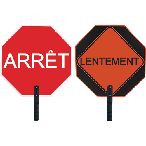 Double-Sided "Arr&ecirc;t/Lentement" Traffic Control Sign, Aluminum, Bolt-On Distribution Jean Lapalme
