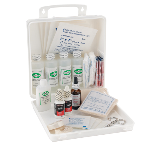 Trousse de premiers soins des brûlures pour soudeurs Dynamic, Dispositif m&eacute;dical Classe 1, Boîte en plastique Distribution Jean Lapalme