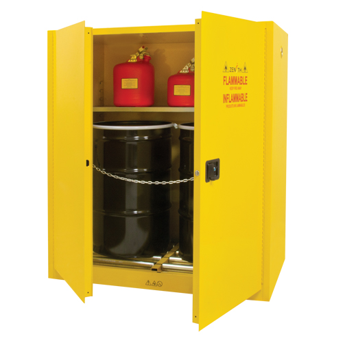 Armoire pour entreposage de barils &agrave; la verticale, Capacit&eacute; de 110 gal. US, 2 barils, Jaune Distribution Jean Lapalme