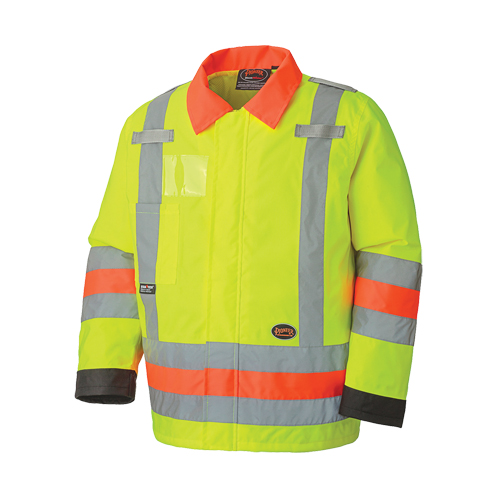 6037 Traffic Control Waterproof Safety Jacket, Polyester, High Visibility Lime-Yellow, X-Small Distribution Jean Lapalme