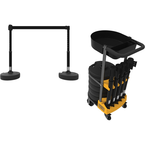 PLUS Barrier Post Cart Kit with Tray, 75' L, Metal, Black Distribution Jean Lapalme