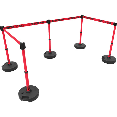 Ensemble de cinq montants pour barri&egrave;re PLUS, Plastique, 42" h, Ruban Rouge, Longueur du ruban 15' Distribution Jean Lapalme