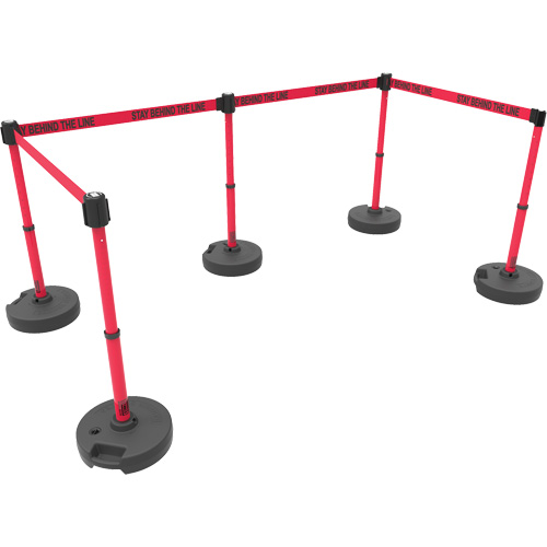 PLUS Barrier Post Set X5, Plastic, 42" H, Red Tape, 15' Tape Length Distribution Jean Lapalme