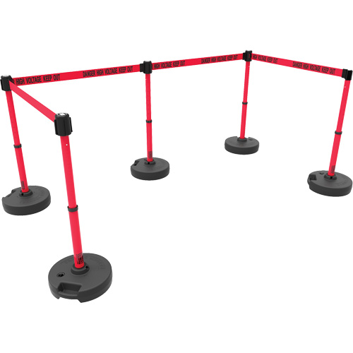 Ensemble de cinq montants pour barri&egrave;re PLUS, Plastique, 42" h, Ruban Rouge, Longueur du ruban 15' Distribution Jean Lapalme