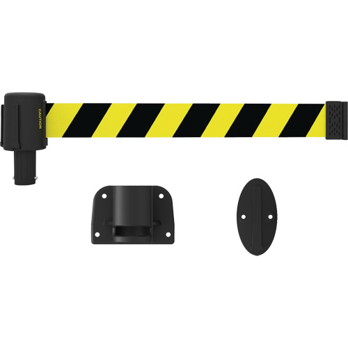 PLUS Wall Mount Barrier System, Plastic, Screw Mount, 15', Black and Yellow Tape Distribution Jean Lapalme