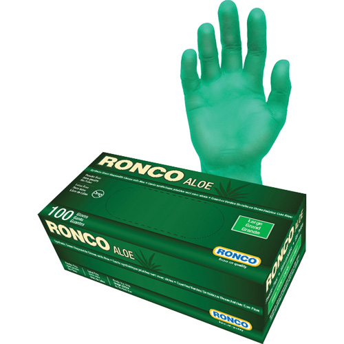 Disposable Gloves with Aloe, Large, Vinyl, 5-mil, Powder-Free, Green Distribution Jean Lapalme