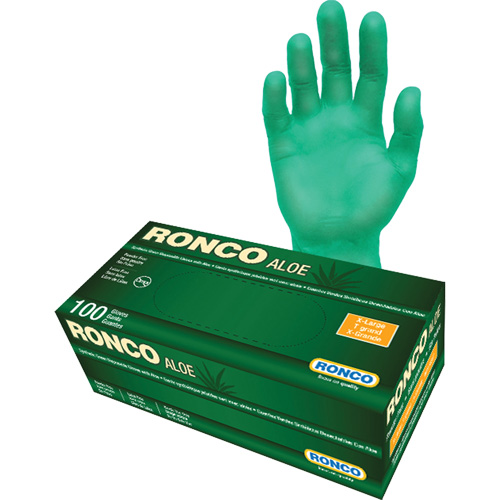Gants jetables avec alo&egrave;s, T-Grand, Vinyle, 5 mils, Sans poudre, Vert Distribution Jean Lapalme