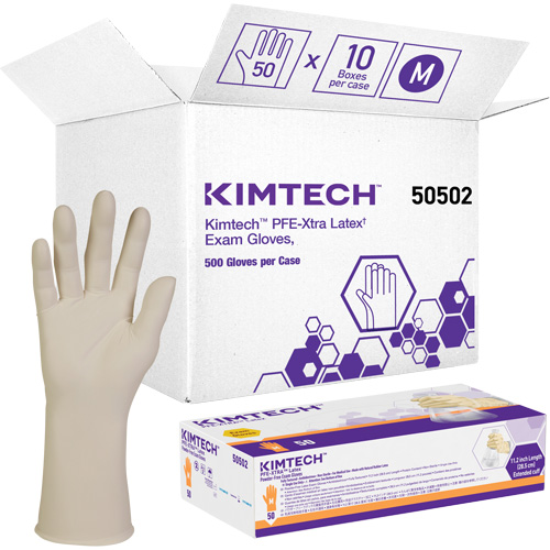 Gants m&eacute;dicaux Kimtech XTRA-PFE, Moyen, Latex, 6 mils, Sans poudre, Blanc, Classe 2 Distribution Jean Lapalme