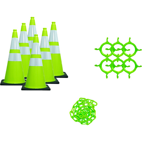 Traffic Cone & Chain Kit, 28", Green, 4" & 6" Reflective Collar(s) Distribution Jean Lapalme