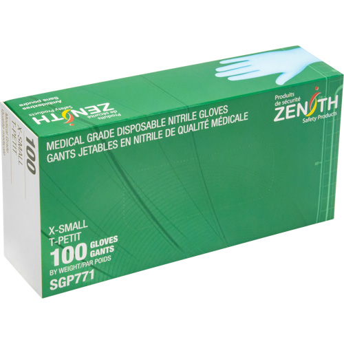 Gants jetables de calibre m&eacute;dical r&eacute;sistants &agrave; la perforation, T-petit, Nitrile, 4,5 mils, Sans poudre, Bleu, Classe 2 Distribution Jean Lapalme
