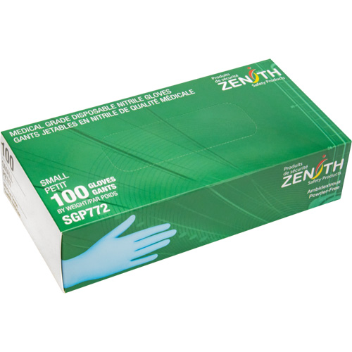 Gants jetables de calibre m&eacute;dical r&eacute;sistants &agrave; la perforation, Petit, Nitrile, 4,5 mils, Sans poudre, Bleu, Classe 2 Distribution Jean Lapalme