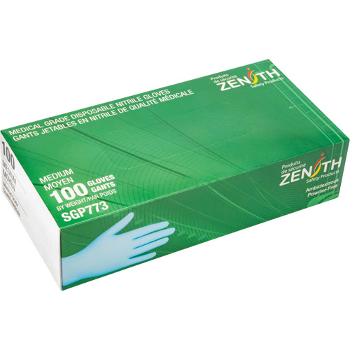 Gants jetables de calibre m&eacute;dical r&eacute;sistants &agrave; la perforation, Moyen, Nitrile, 4,5 mils, Sans poudre, Bleu, Classe 2 Distribution Jean Lapalme