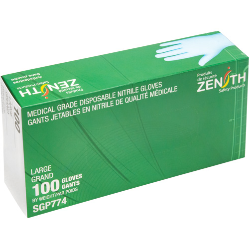 Gants jetables de calibre m&eacute;dical r&eacute;sistants &agrave; la perforation, Grand, Nitrile, 4,5 mils, Sans poudre, Bleu, Classe 2 Distribution Jean Lapalme