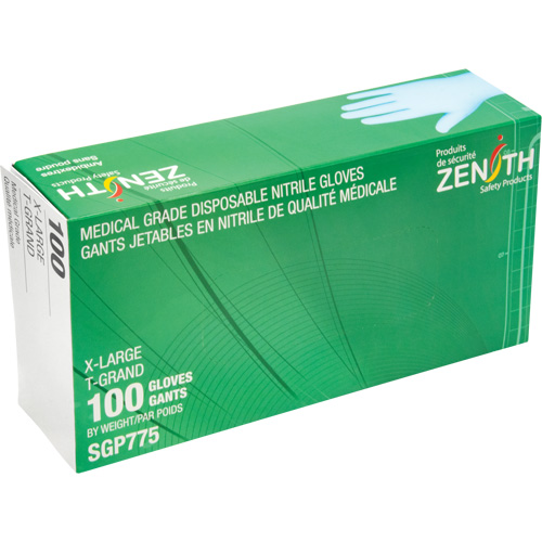 Gants jetables de calibre m&eacute;dical r&eacute;sistants &agrave; la perforation, T-Grand, Nitrile, 4,5 mils, Sans poudre, Bleu, Classe 2 Distribution Jean Lapalme
