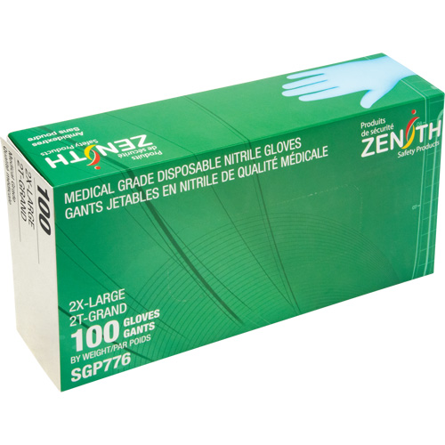 Puncture-Resistant Medical-Grade Disposable Gloves, 2X-Large, Nitrile, 4.5-mil, Powder-Free, Blue, Class 2 Distribution Jean Lapalme