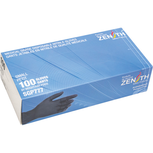 Puncture-Resistant Medical-Grade Disposable Gloves, Small, Nitrile, 5-mil, Powder-Free, Black, Class 2 Distribution Jean Lapalme