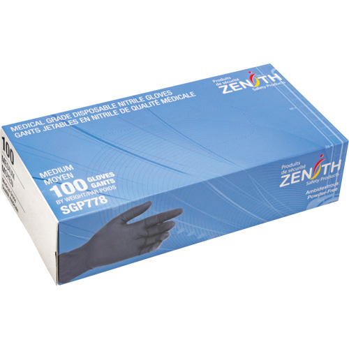 Puncture-Resistant Medical-Grade Disposable Gloves, Medium, Nitrile, 5-mil, Powder-Free, Black, Class 2 Distribution Jean Lapalme