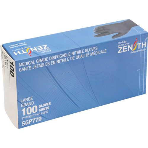 Gants jetables de calibre m&eacute;dical r&eacute;sistants &agrave; la perforation, Grand, Nitrile, 5 mils, Sans poudre, Noir, Classe 2 Distribution Jean Lapalme
