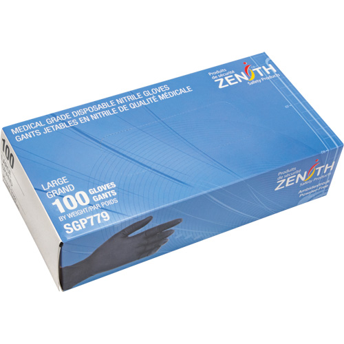 Gants jetables de calibre m&eacute;dical r&eacute;sistants &agrave; la perforation, Grand, Nitrile, 5 mils, Sans poudre, Noir, Classe 2 Distribution Jean Lapalme