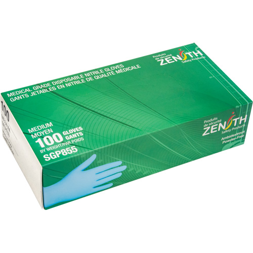 Gants jetables de calibre m&eacute;dical r&eacute;sistants &agrave; la perforation, Moyen, Nitrile, 3,5 mils, Sans poudre, Bleu, Classe 2 Distribution Jean Lapalme