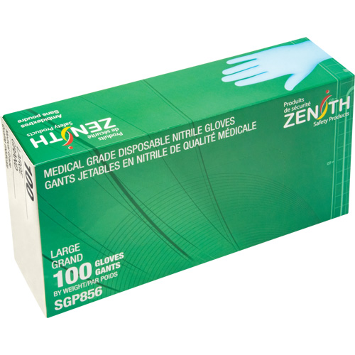 Puncture-Resistant Medical-Grade Disposable Gloves, Large, Nitrile, 3.5-mil, Powder-Free, Blue, Class 2 Distribution Jean Lapalme