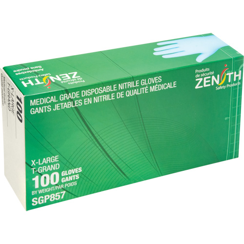 Gants jetables de calibre m&eacute;dical r&eacute;sistants &agrave; la perforation, T-Grand, Nitrile, 3,5 mils, Sans poudre, Bleu, Classe 2 Distribution Jean Lapalme