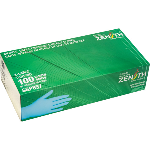 Gants jetables de calibre m&eacute;dical r&eacute;sistants &agrave; la perforation, T-Grand, Nitrile, 3,5 mils, Sans poudre, Bleu, Classe 2 Distribution Jean Lapalme