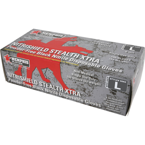 NitriShield Stealth Extra Disposable Gloves, Large, Nitrile, 6-mil, Powder-Free, Black Distribution Jean Lapalme