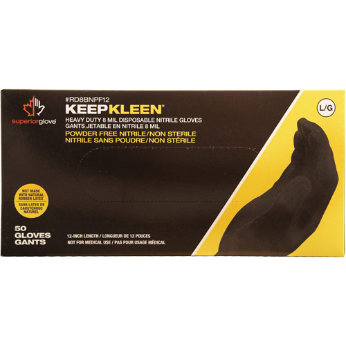 Gants jetables KeepKleen, Petit, Nitrile, 8 mils, Sans poudre, Noir Distribution Jean Lapalme