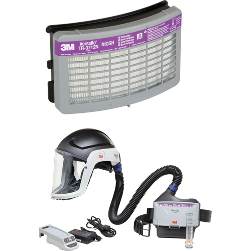 Ensemble APR &agrave; &eacute;puration d'air motoris&eacute; pour industrie lourde Versaflo, Capuchon & visi&egrave;re, Pile Lithium-ion Distribution Jean Lapalme