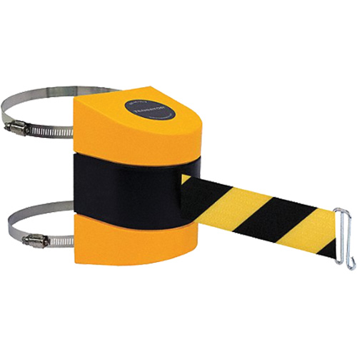 Support de poteau de barri&egrave;re Tensabarrier avec courroie, Plastique, Fixation par pince, 24', Ruban Noir et jaune Distribution Jean Lapalme