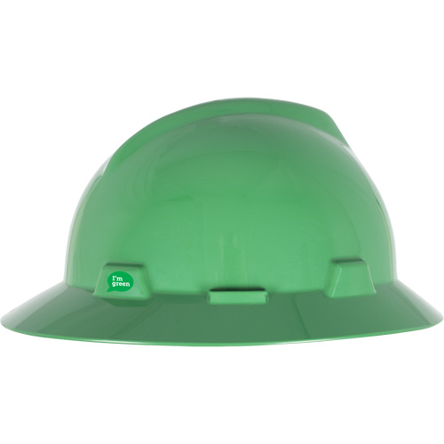 Casque de s&eacute;curit&eacute; &agrave; bord complet V-Gard GREEN avec fentes, R&eacute;pond aux normes CSA type 1, Suspension Rochet Distribution Jean Lapalme