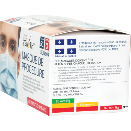 Masques d'intervention jetables, ASTM F2100 Niveau 3, Classe 1 Distribution Jean Lapalme
