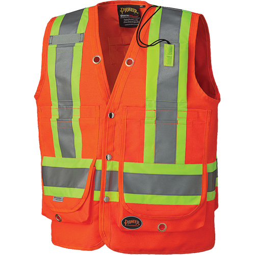 6697 Veste de s&eacute;curit&eacute; pour arpenteur, Orange haute visibilit&eacute;, Petit, Polyester Distribution Jean Lapalme